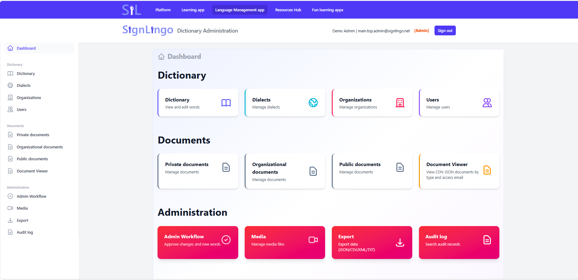 Language Management UI screenshot